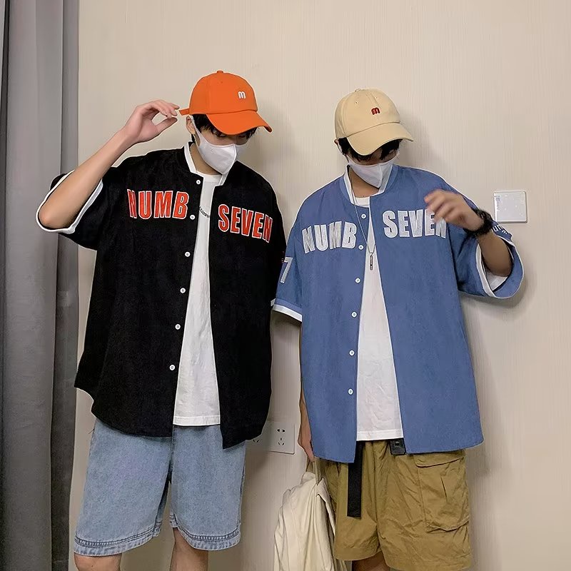 Áo Khoác Bóng Chày Ngắn Tay Dáng Rộng In Chữ Phong Cách Retro Hàn Quốc Giản Dị Dành Cho Nam