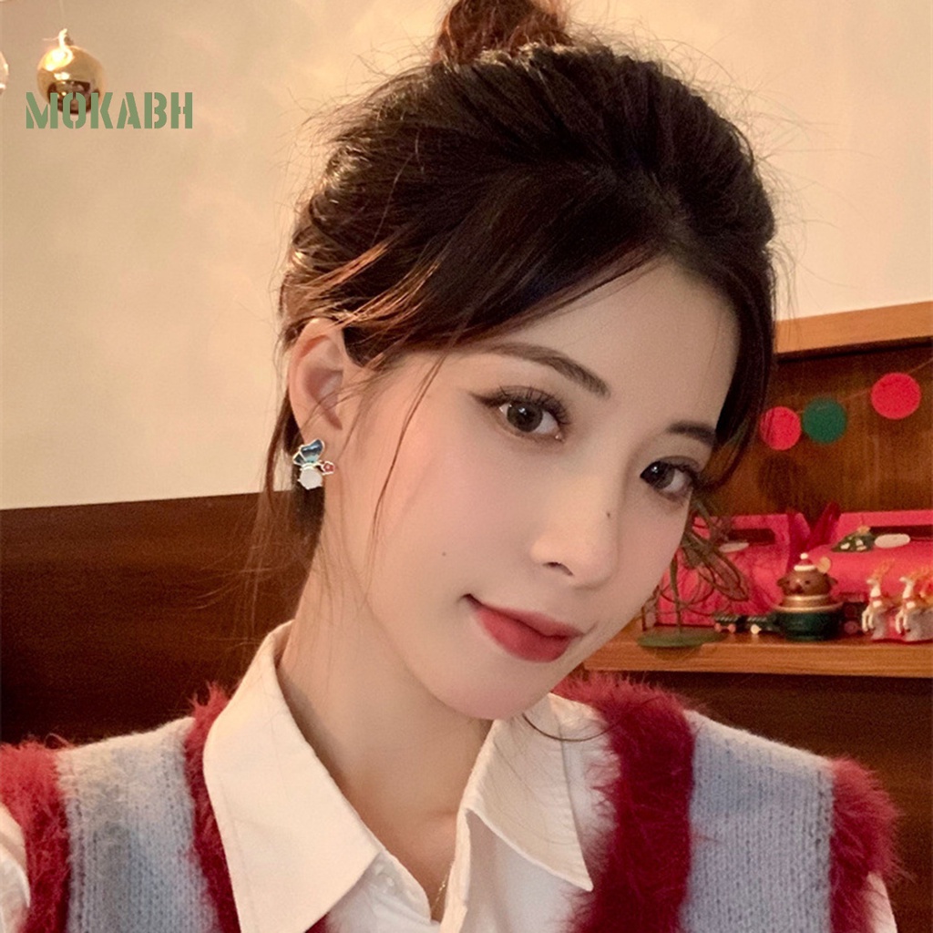 1 Đôi Bông Tai Hình Hoa Bướm Tráng Men Sáng Bóng Phong Cách Pháp Thoải Mái Dành Cho Nữ