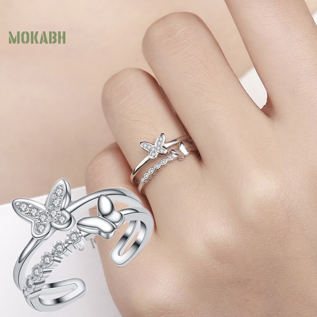Nhẫn Hở Mạ Điện Hình Bướm Đính Đá Zircon Lấp Lánh Sang Trọng Có Thể Điều Chỉnh