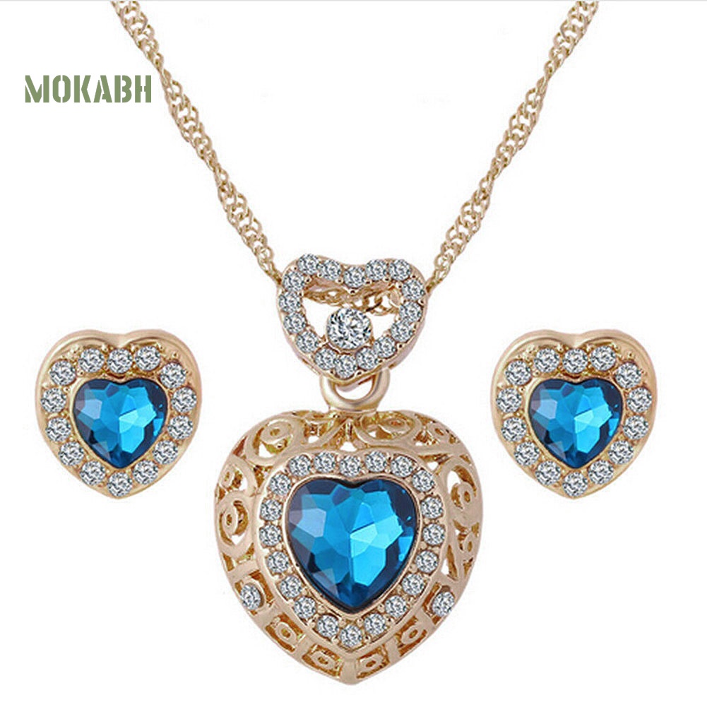 Bộ Trang Sức Gồm Vòng cổ / Bông Tai Bằng Hợp Kim Hình Trái Tim Đính Đá Thời Trang Cho Nữ