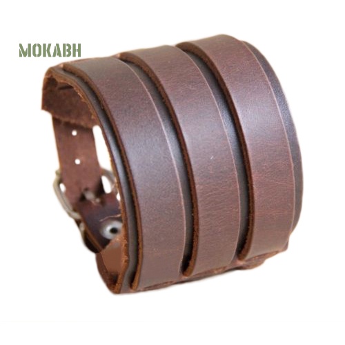 Vòng Tay Giả Da Với 3 Khóa Cài Thời Trang Cho Nam