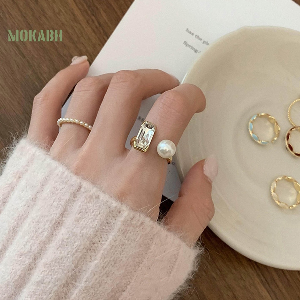 [Mới] Nhẫn Hở Đính Đá Zircon Ngọc Trai Nhân Tạo Không Phai Màu Điều Chỉnh Được Không Gây Dị Ứng Trang Trí Hợp Thời Trang