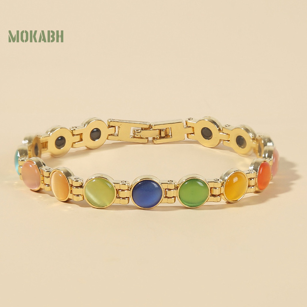 Vòng Tay Mạ Vàng Đính Đá Mắt Mèo Giảm Mệt Mỏi Thời Trang