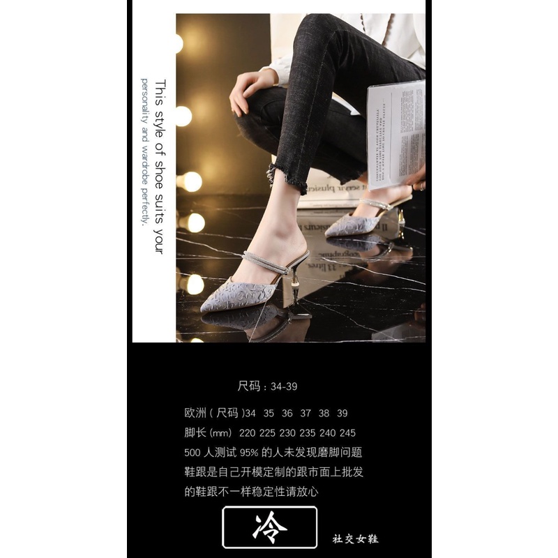 Xăng đan Cao Gót 3-5cm Mũi Nhọn Đính Đá Kim Cương Giả Thời Trang Cho Nữ