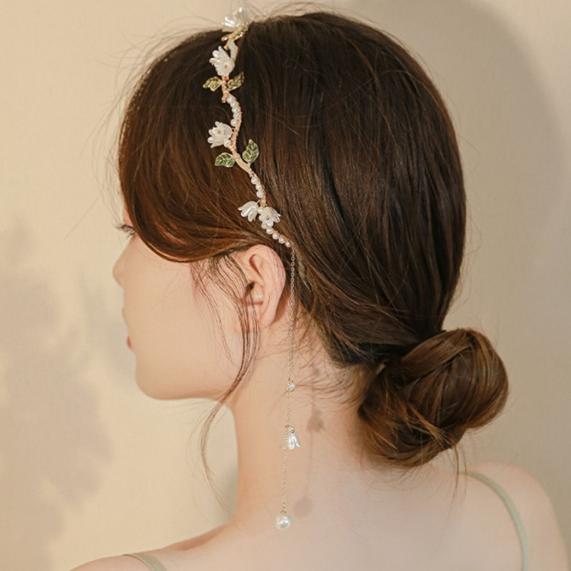 Băng Đô Cài Tóc Phối Tua Rua Đính Ngọc Trai Thời Trang Mùa Hè Cho Nữ