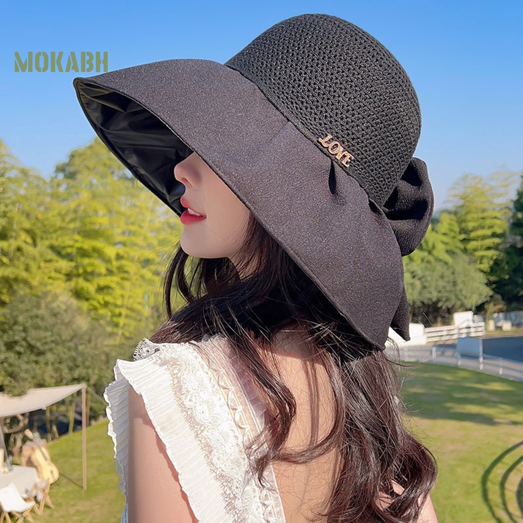 Nón Tai Bèo Vành Rộng Chống Tia UV Thoáng Khí Thắt Nơ Xinh Xắn Cho Nữ