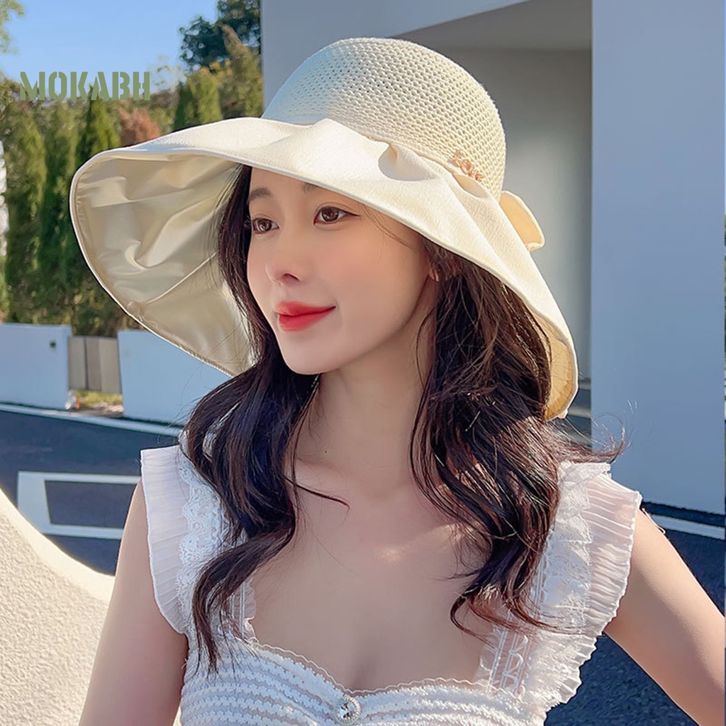 Nón Tai Bèo Vành Rộng Chống Tia UV Thoáng Khí Thắt Nơ Xinh Xắn Cho Nữ