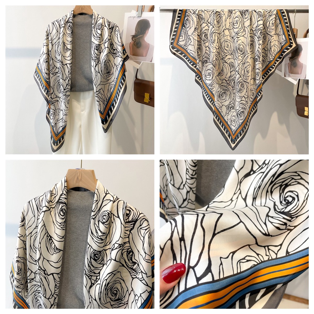 Khăn Choàng Lụa Satin Vuông Cỡ Lớn 110cm Chống Nắng Dễ Phối Đồ Thời Trang Mùa Hè Cho Nữ Sự Bảo Vệ