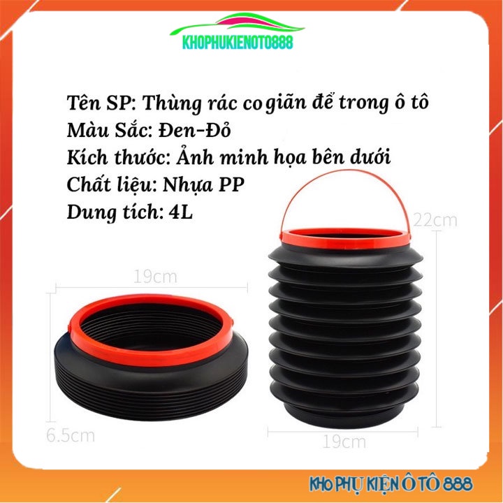 Thùng đựng đồ chứa rác đa năng co dãn gấp gọn chuyên dùng trên xe hơi ô tô 4l bằng nhựa