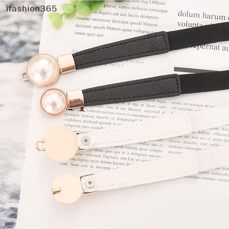 Thắt Lưng Da PU Khóa Ngọc Trai Co Giãn Thời Trang ifashion365