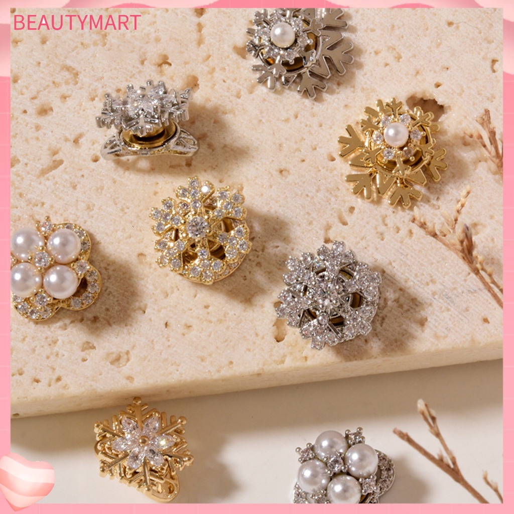 Phụ Kiện Trang Trí Móng Tay Hình Bông Tuyết 3D Đính Đá Zircon / Ngọc Trai Nhân Tạo Cho Năm Mới