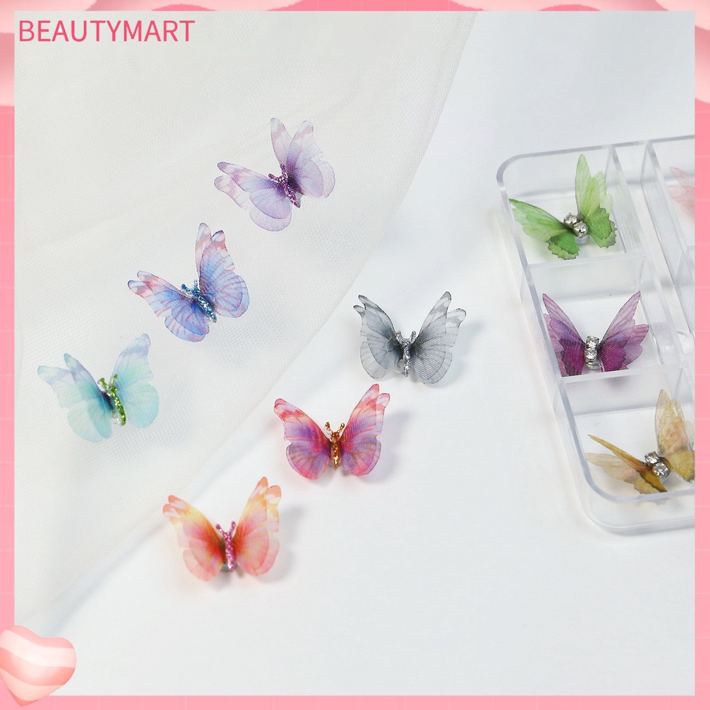 Set 6 Phụ Kiện Trang Trí Móng Tay Nghệ Thuật Hình Bướm 3D Màu Sắc Tươi Sáng Có Thể Tháo Rời