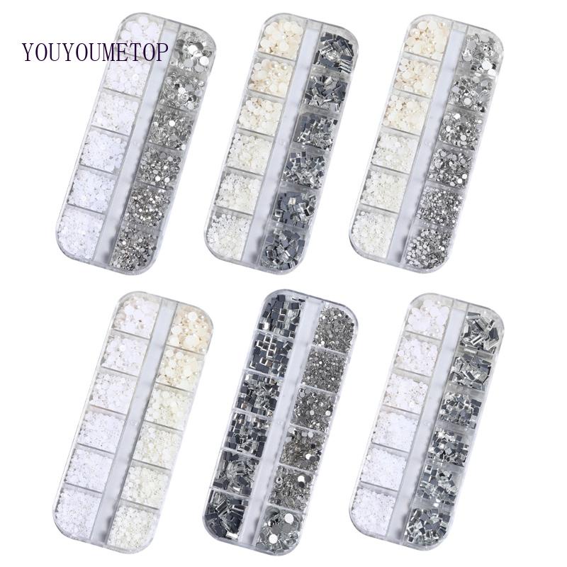 Hộp Đá 3D Lấp Lánh 12 Ngăn Trang Trí Móng Tay Nghệ Thuật Sang Trọng