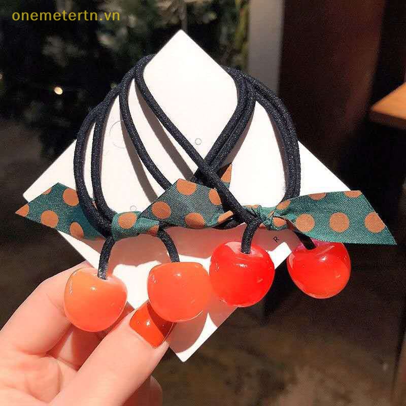 Dây Cột Tóc Cao Su Co Giãn Hình Quả Cherry Phong Cách Hàn Quốc