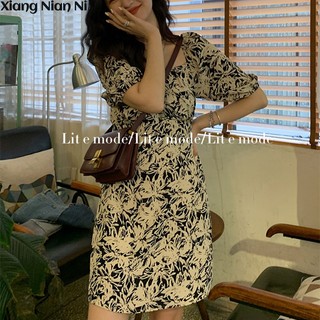Xiang Nian Ni Đầm Ngắn Xẻ Tà In Họa Tiết Hoa Phong Cách Pháp Thời Trang Cho Nữ