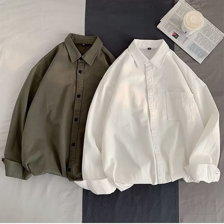 Áo Sơ Mi Tay Dài Dáng Rộng Cỡ Nhỏ Màu Trơn Thời Trang Cho Nam Và Nữ