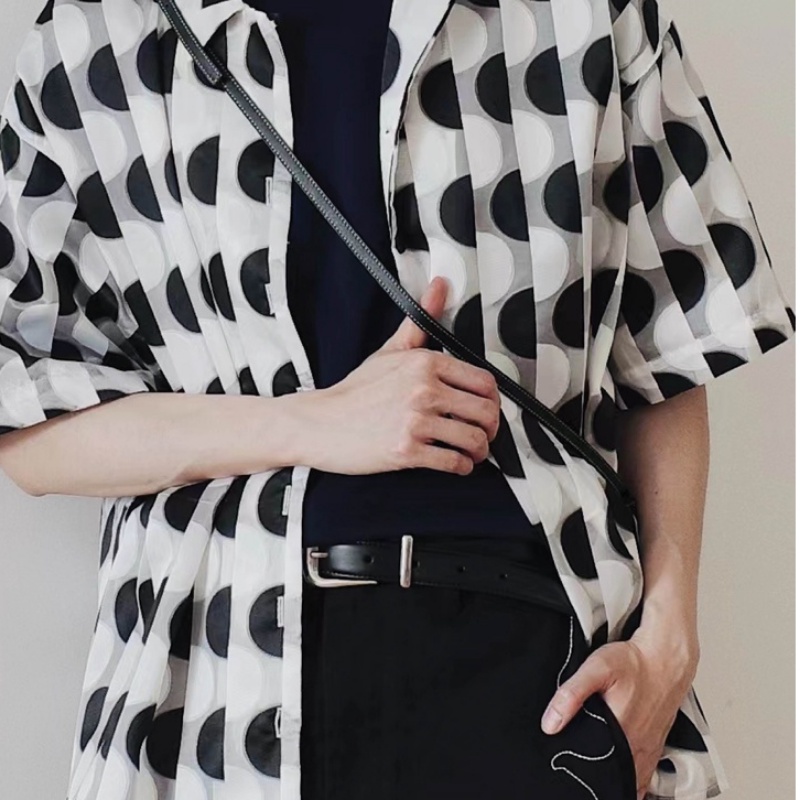 Áo Sơ Mi Ngắn Vải Jacquard Bán Trong Suốt In Họa Tiết Màu Sắc Tương Phản Thời Trang Mùa Hè Cho Nam Và Nữ