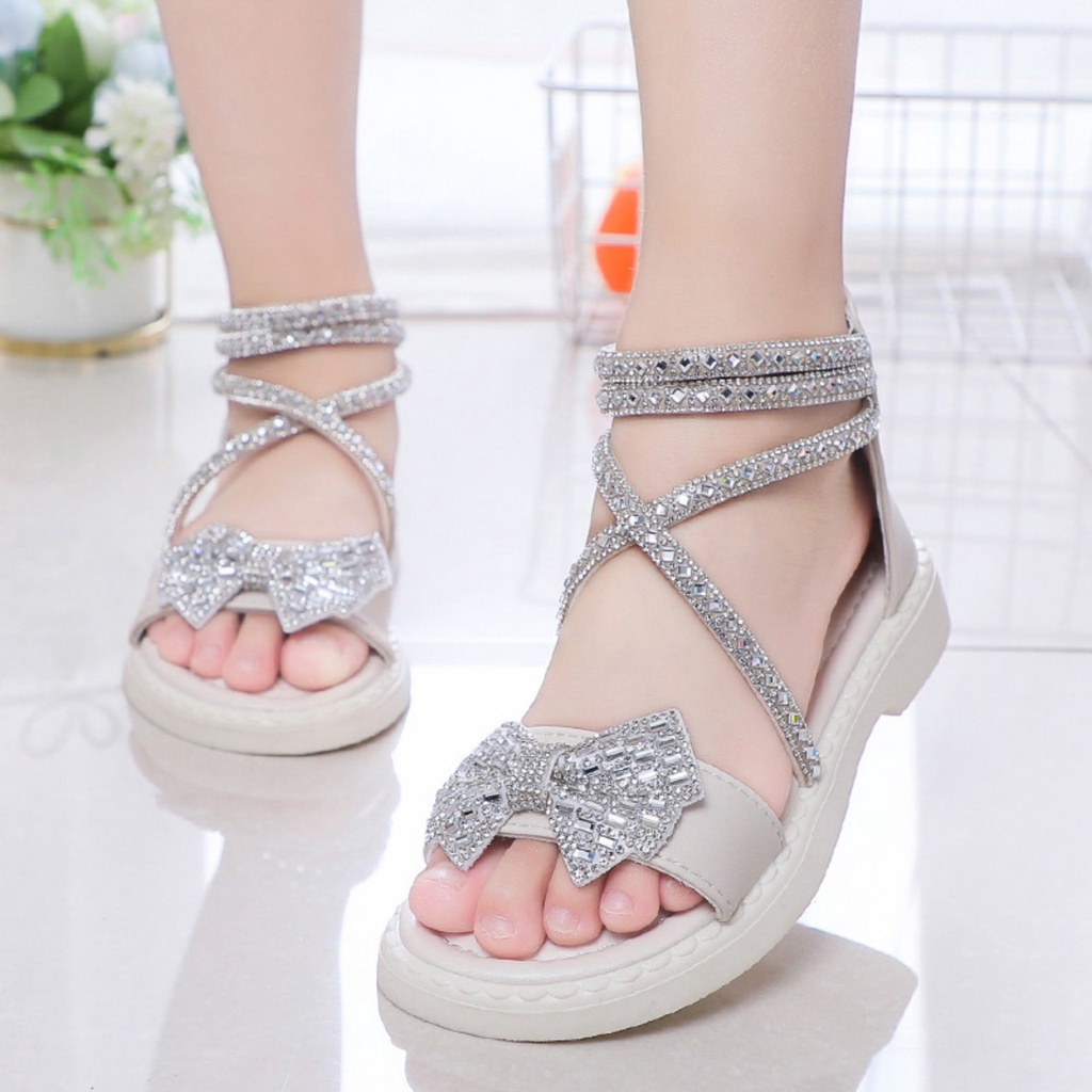 Xăng Đan Chiến Binh Khoá Sau Nơ Đá Lóng Lánh, Dép Sandal Công Chúa Cho Bé Gái 3 Tuổi Đến 12 Tuổi [giaydeptreemkieusashop