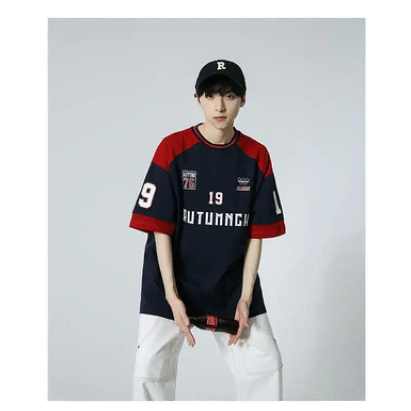 Áo Thun Tay Ngắn Dáng Rộng Màu Sắc Tương Phản Thời Trang Mùa Hè Cho Nam