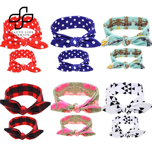 Băng Đô Cài Tóc Tai Thỏ In Họa Tiết Xinh Xắn Thời Trang Cho Mẹ Và Bé