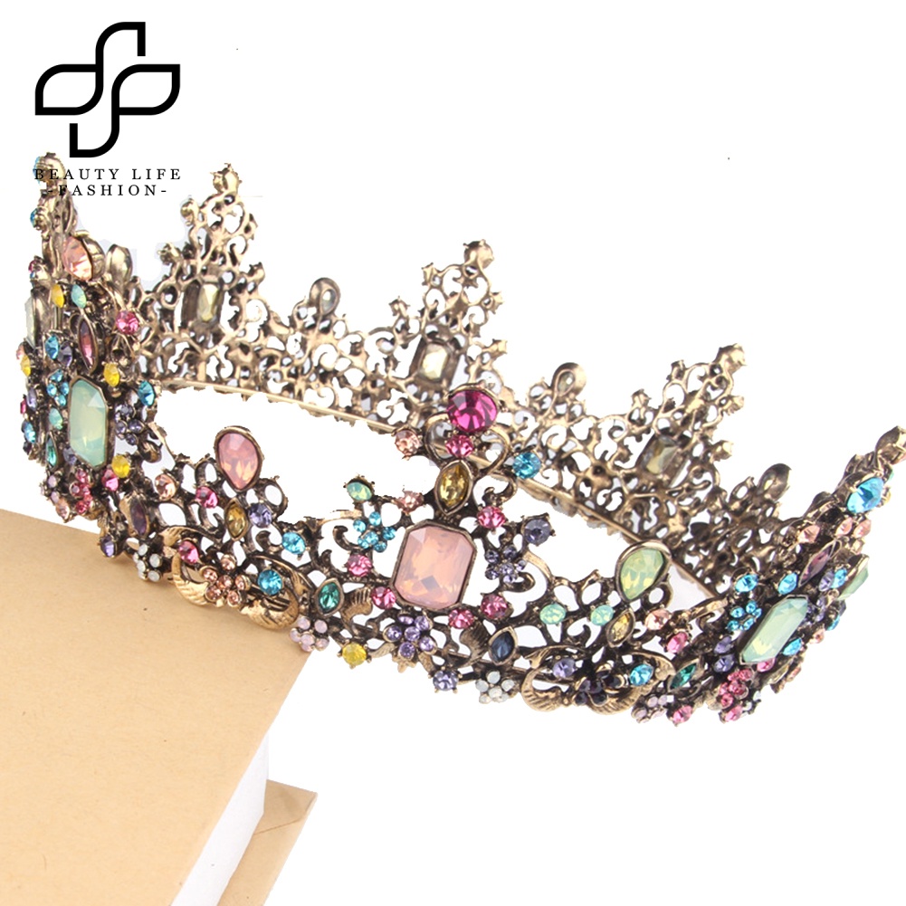 Vương Miện Đính Đá Nhiều Màu Sắc Phong Cách Vintage Cho Cô Dâu