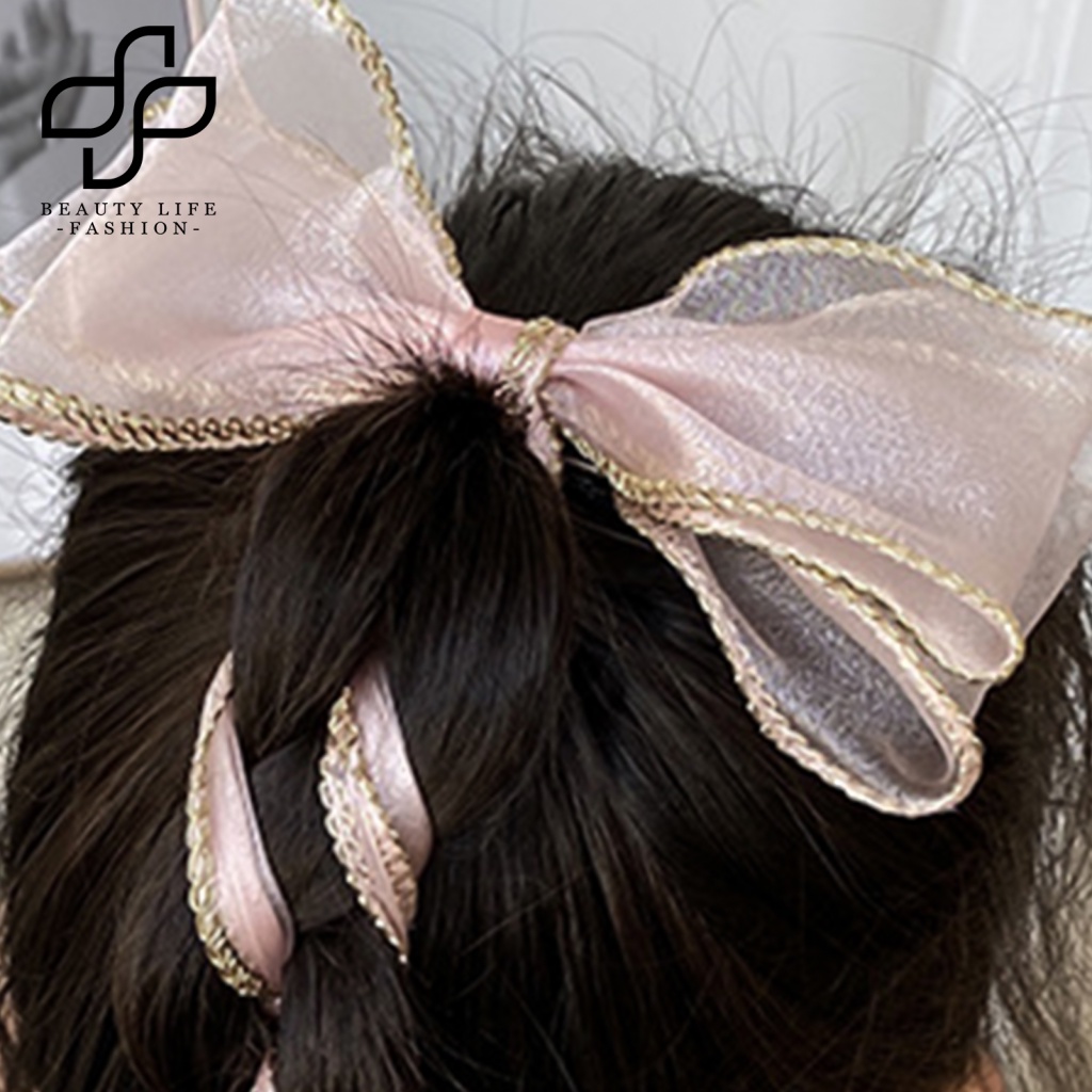 Kẹp Tóc Đính Nơ Lưới Dài Phong Cách Hàn Quốc Cho Nữ