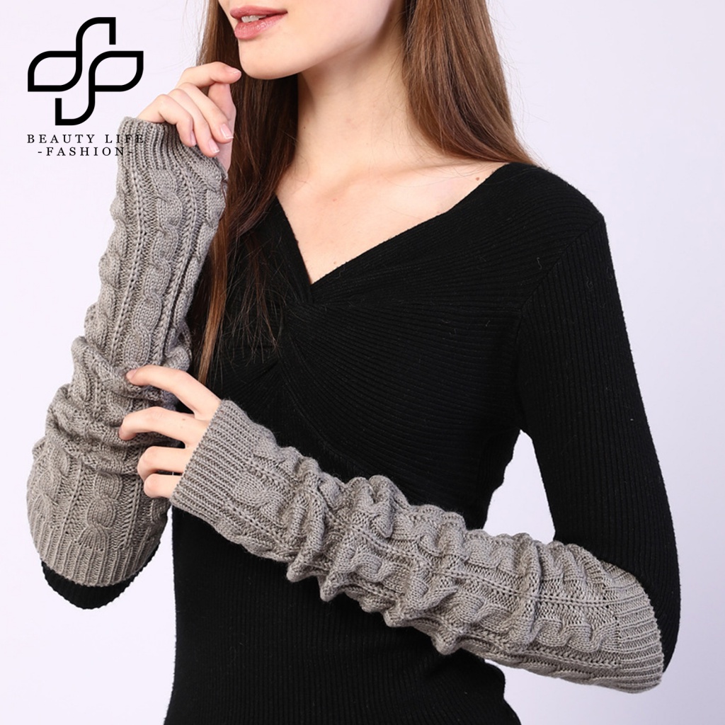 1 Cặp Găng Tay Len Hở Ngón Giữ Ấm Màu Trơn Cho Nữ