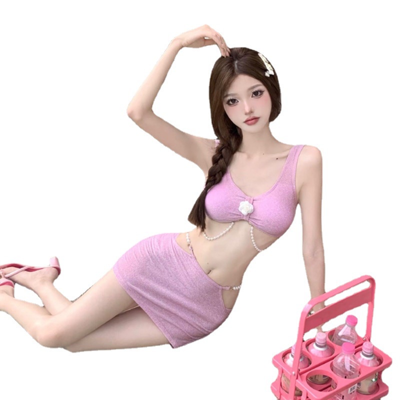 Bộ Đồ Bơi Ba Mảnh Màu Hồng Lưng Cao Thời Trang 2023 Cho Nữ