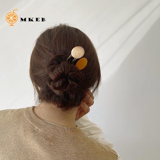 MKEB Trâm cài tóc hình tròn bằng hợp kim phối gỗ kiểu dáng đơn giản tinh tế thời trang dành cho nữ