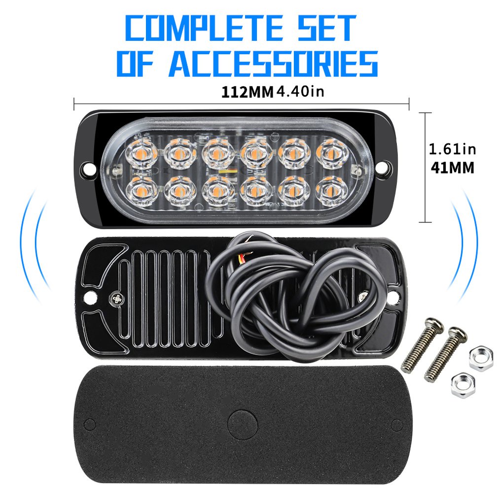 4Pcs 12 Strobe Led Amber Hazard Beacon Emergency Flashing Side Marker Light Bars Turn Brake [Q/13]