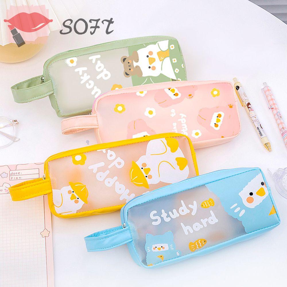 SOFTNESS Túi Đựng Bút Đa Năng Chống Thấm Nước Họa Tiết Hoạt Hình Xinh Xắn