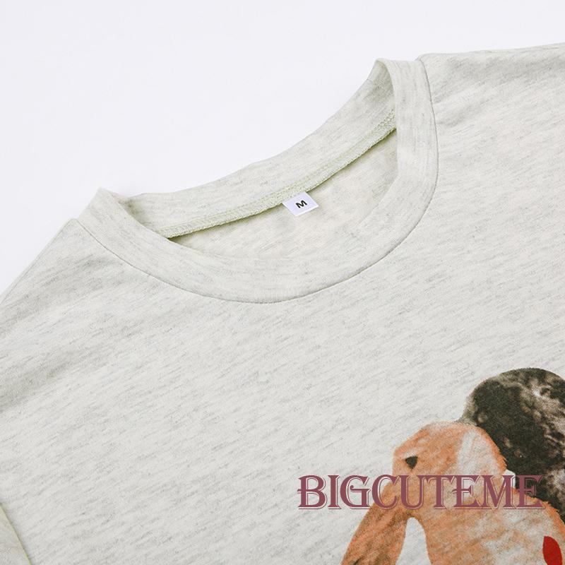 Áo Thun Crop Top Tay Ngắn In Hình Thỏ Dễ Thương Thời Trang Mùa Hè Cho Nữ