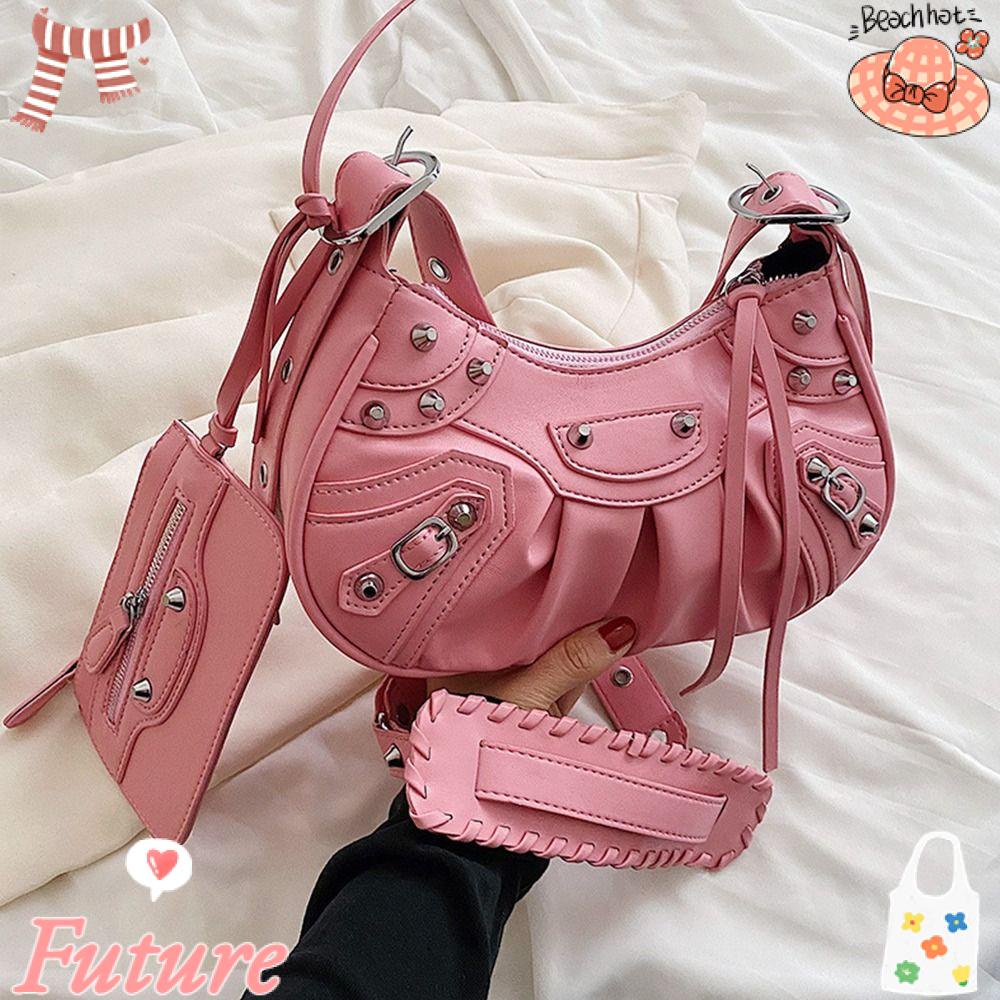 Túi Đeo Vai Da PU Đính Đinh Tán Phong Cách Punk Thời Trang