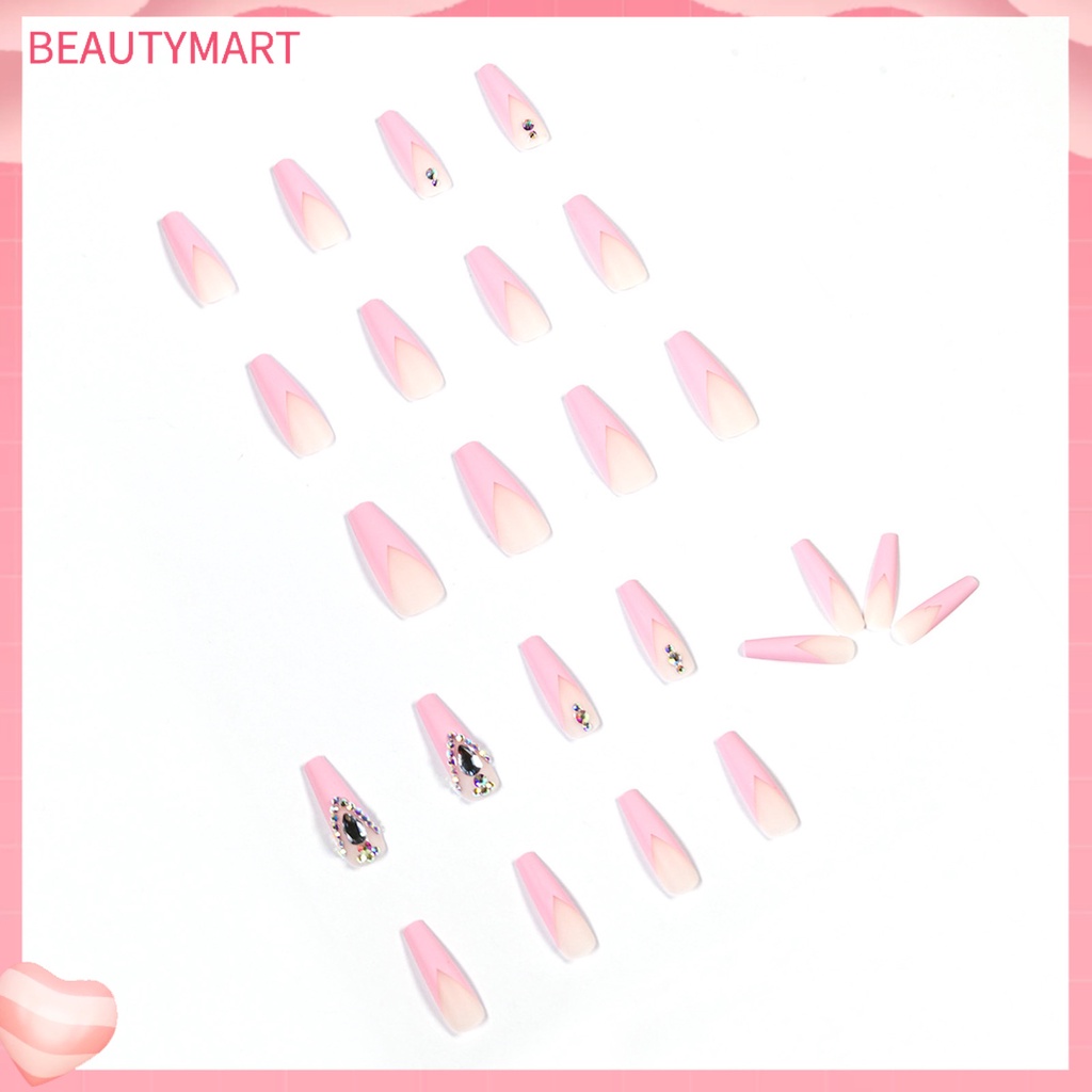 Bộ 24 Móng Tay Giả Hình Quan Tài Đính Đá 3D Siêu Dài Bằng Acrylic Dùng Trang Trí Móng Tay