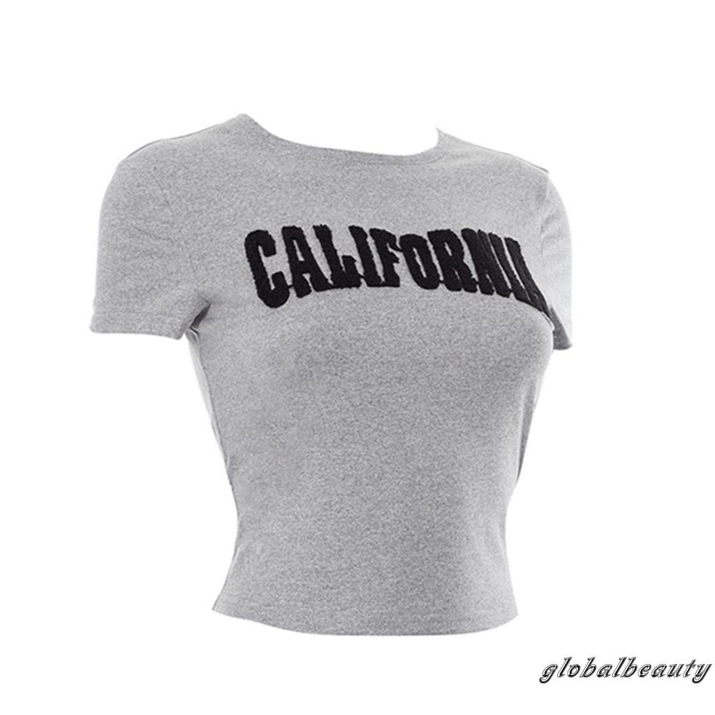 Áo Thun Crop Top Tay Ngắn Cổ Tròn Thêu Chữ Phong Cách Đường Phố Cho Nữ