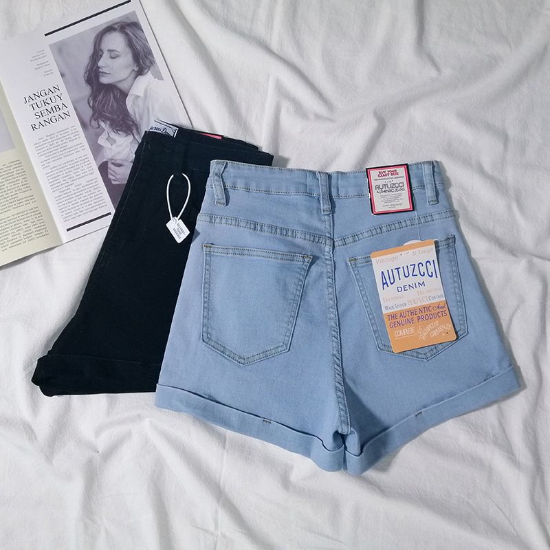 Quần Short Denim Màu Sắc Tươi Sáng Lưng Cao Co Giãn Thời Trang Cho Nữ
