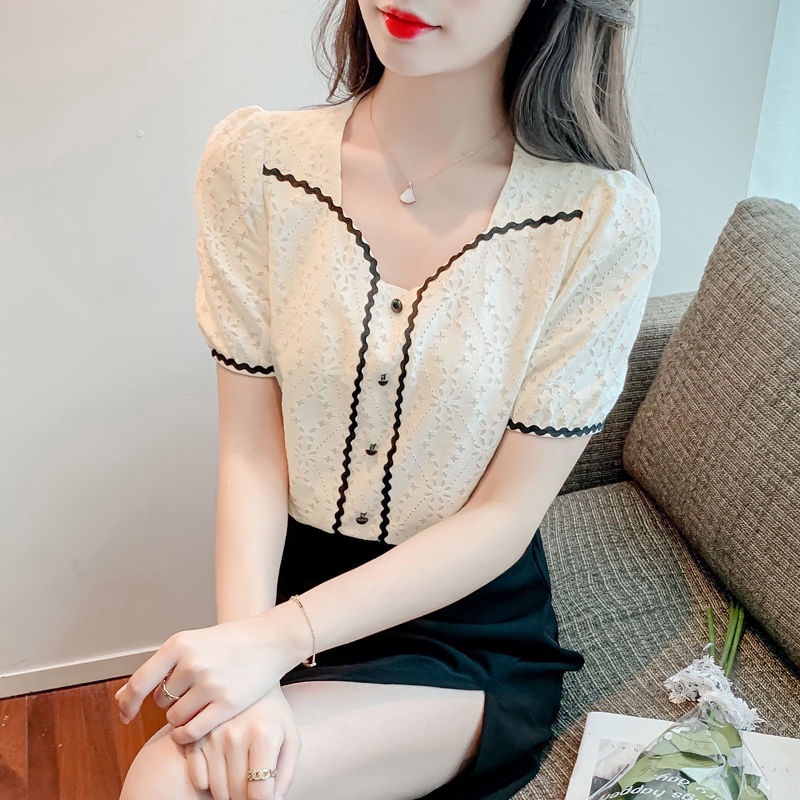 Áo Chiffon Tay Ngắn Phối Ren Thiết Kế Mới Thời Trang Dành Cho Mùa Hè