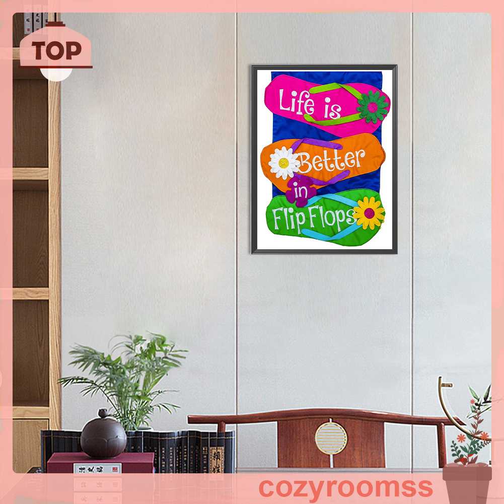 Tranh Đính Đá Kim Cương Toàn Bộ 5D DIY Hình Vẽ Hoa Lật-flops Trang Trí Nhà Cửa