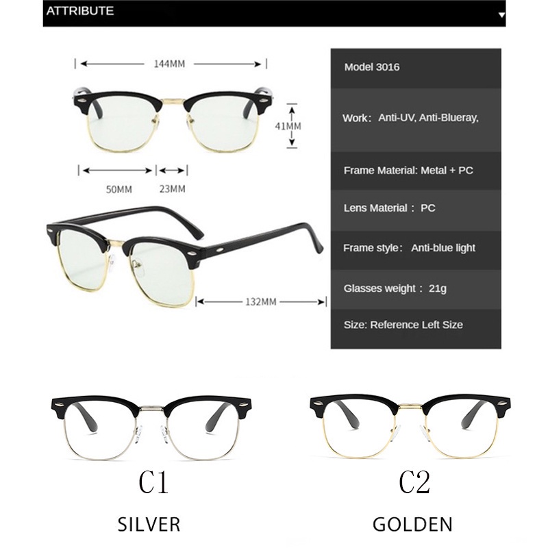 Kính Mát Gọng Vuông Chống Tia Bức Xạ &amp; Ánh Sáng Xanh Cho Nam &amp; Nữ