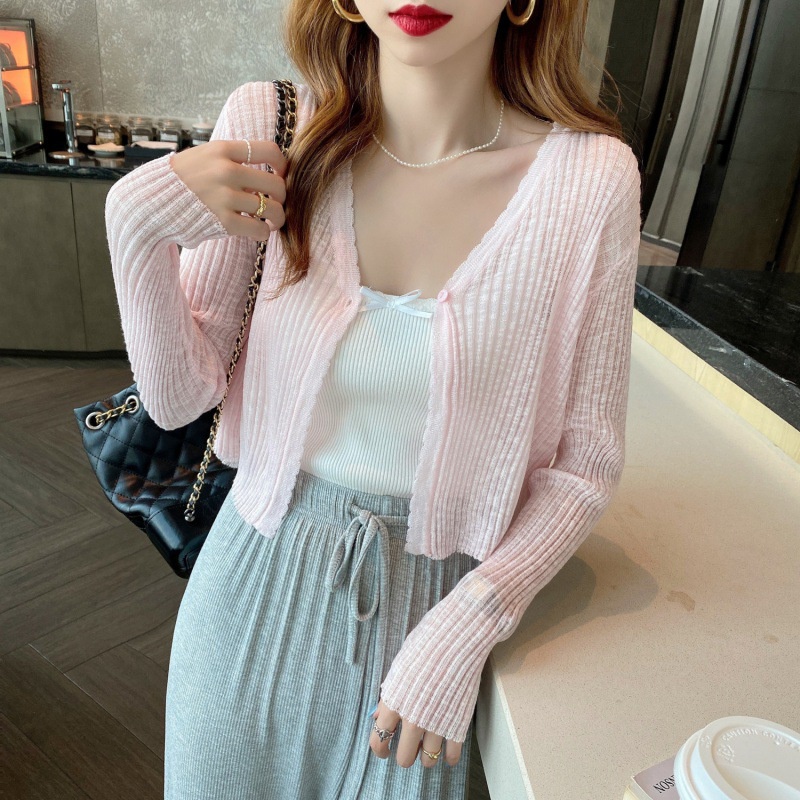 DIDIKA Áo Khoác Cardigan Dệt Kim Mỏng Tay Dài Cổ Chữ V Chống Nắng Thời Trang Mùa Hè Cho Nữ