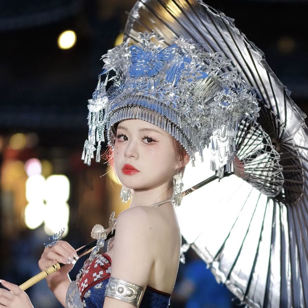 Mũ Đội Đầu Dân Tộc Miao Màu Bạc Phong Cách Dân Tộc Guangxi Yunnan Miao Hàng Mới