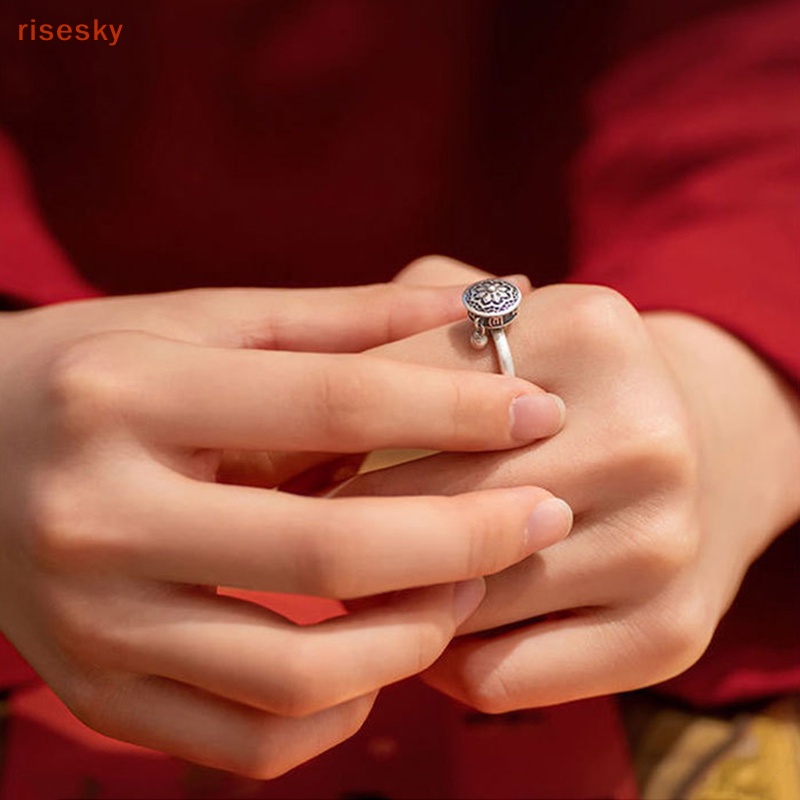 [risesky] Nhẫn Hở Cầu Nguyện Phật Giáo Chakras Hình Hoa Sen Có Thể Điều Chỉnh Kích Cỡ
