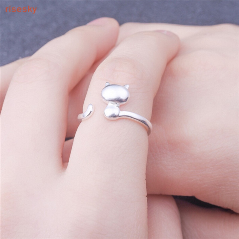 Nhẫn Hở Mạ Bạc Hình Mèo Dễ Thương Có Thể Điều Chỉnh