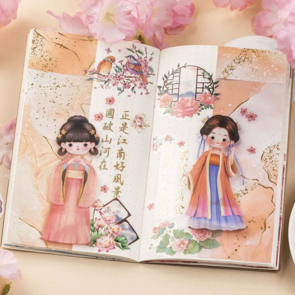 Miếng Dán PET Phong Cách Trung Hoa Dễ Thương Dùng Trang Trí Sổ Tay
