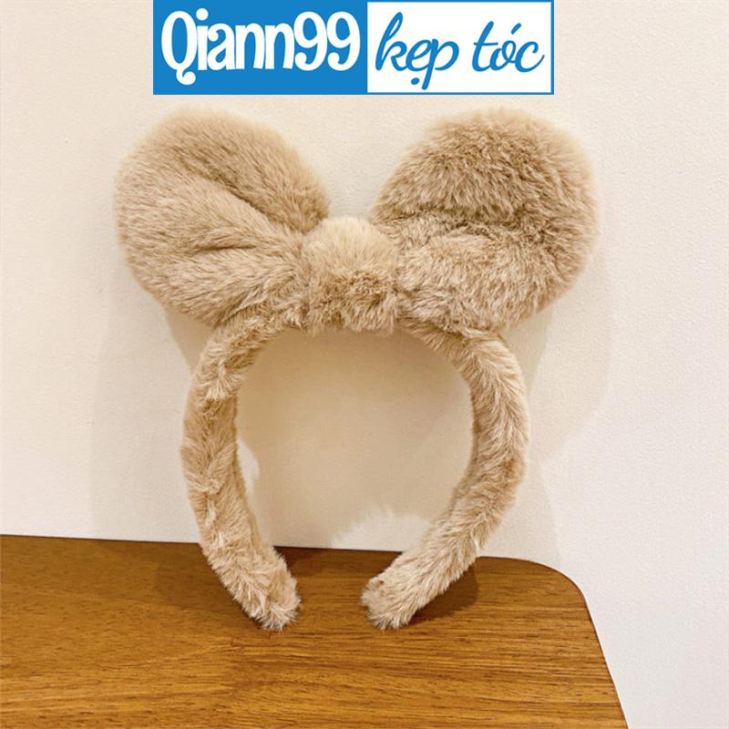 💓Qiann💓Bờm tóc cài tóc tai gấu hình nơ lông cục bông mịn cute dễ thương dành cho nữ