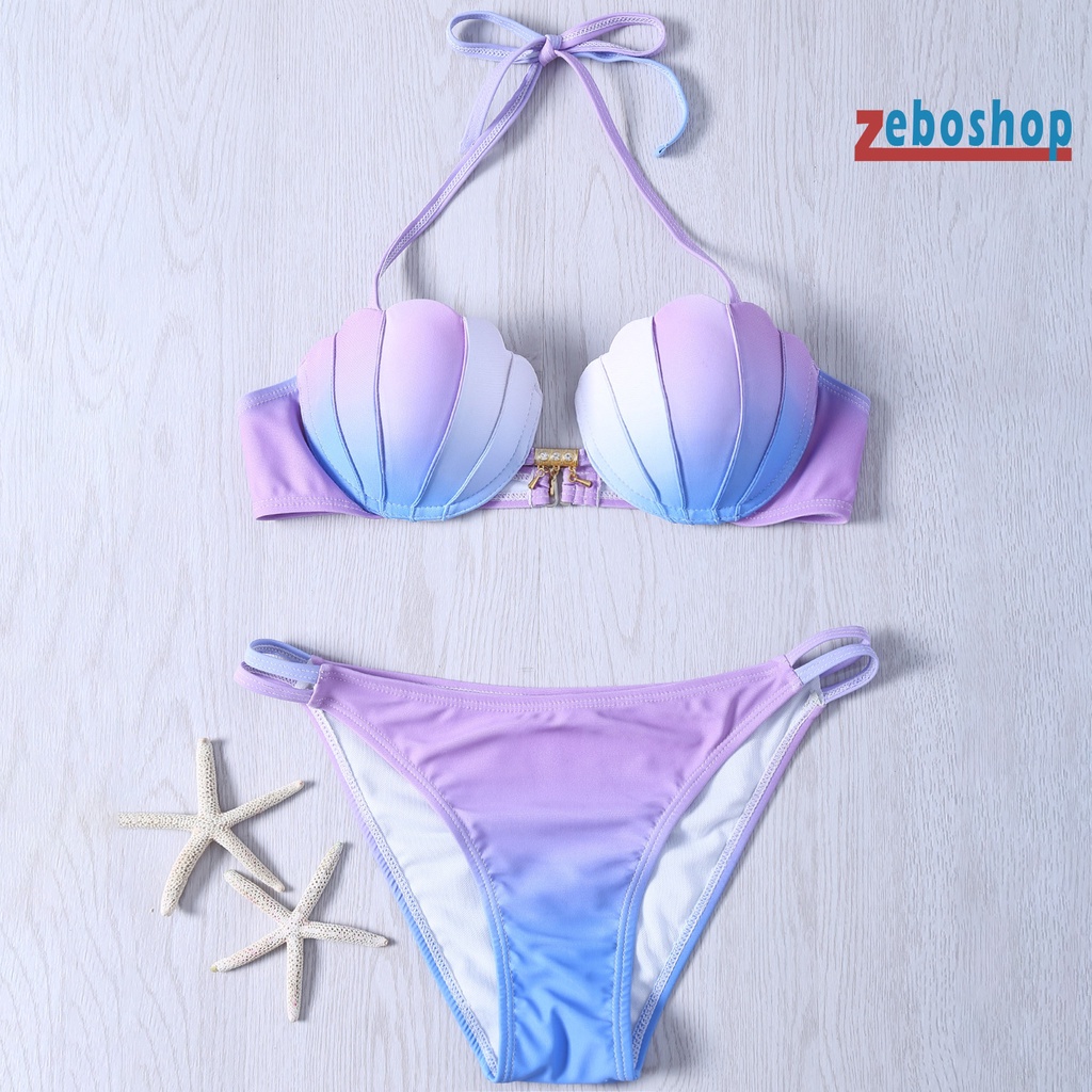 Zeboshop Bộ Bikini Hai Mảnh Hở Lưng Có Gọng Hình Vỏ Sò Thời Trang Mùa Hè Cho Nữ