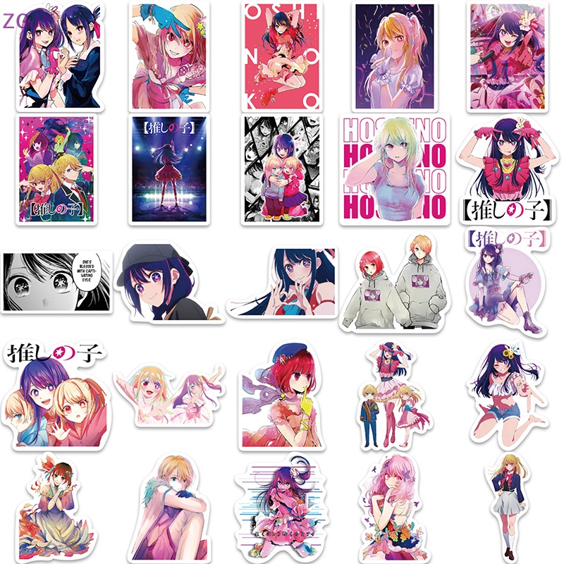 Bộ 50 Miếng Dán Hoạt Hình Oshi no Ko Trang Trí Laptop / Xe Hơi / Ván Trượt / Xe Đạp Mới
