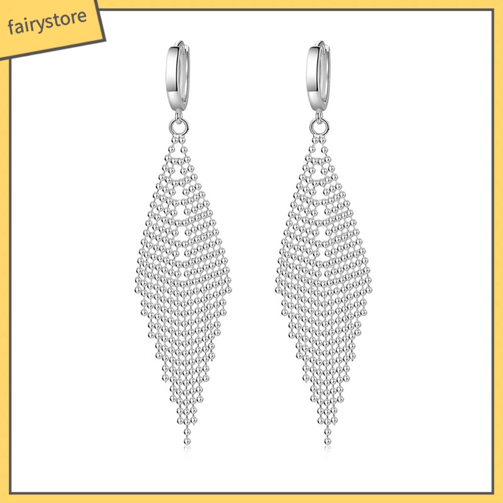 1 Đôi Bông Tai Dáng Dài Mạ Điện Đính Hạt Hình Thoi Thời Trang