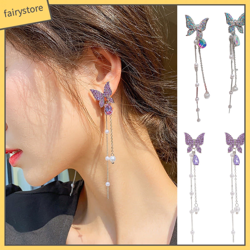 1 Cặp Bông Tai Hình Bướm Đính Ngọc Trai Giả Lấp Lánh Thanh Lịch Dành Cho Nữ