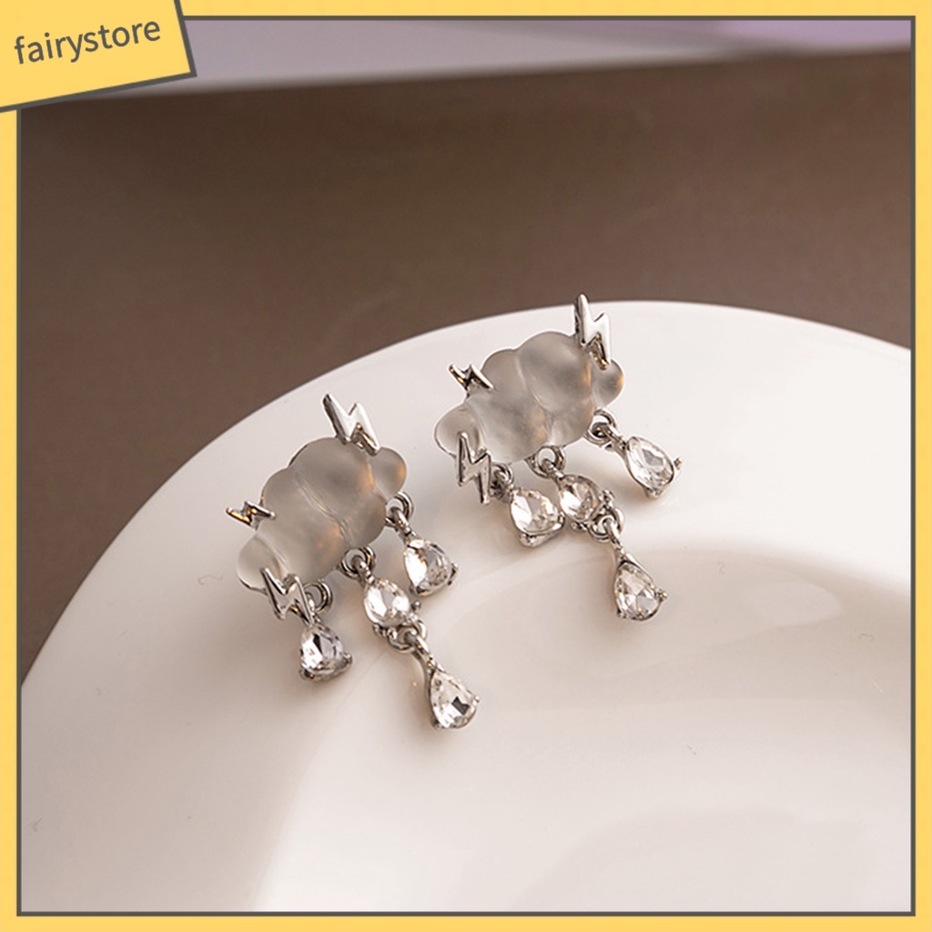 1 Đôi Bông Tai Hình Đám Mây Mưa Đính Pha Lê Giả Thời Trang